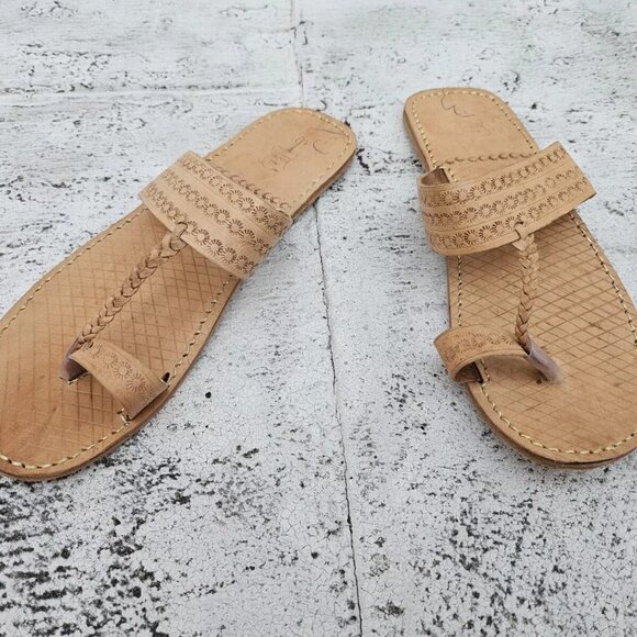 Handcrafted Men Sandal Tan Genuine Leather Flat Kolapori Juti Size 8.5 US - Picture 4 of 8